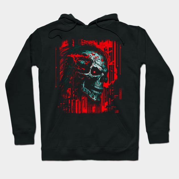 Cyberpunk Skull with red chip Hoodie by JDTee